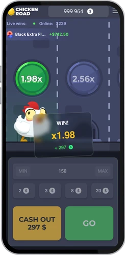 Vellykket Cash Out på x1.98 i Chicken Road crash-spillet