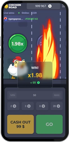 Chicken Road runde med gevinst x1.98 rett før flammene på veien